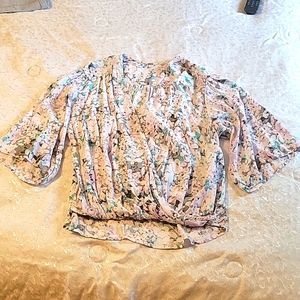 Lilac purple and teal floral blouse